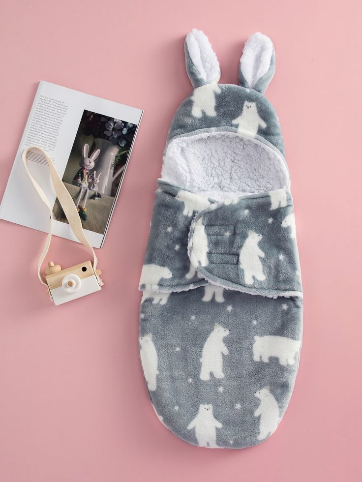 Winter Bunny Hooded Baby Swaddle – Grey Polar Bear Design